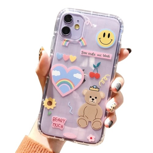 

Transparent Soft TPU Phonecase with Cute Cartoon Design Full-Body Protective Anti-Slip Cell Phone Cover Little Bear Flower Cherry Back Cover Bumper Shockproof Cover For iphone