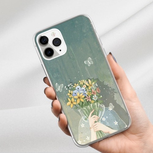 

Shockproof Phonecase Cover Hard Shells Slim Matte Full-Body Protective Anti-Slip Cellphone Cover Back Cover Bumper Shockproof Cover Girl with a bunch of flowers Design For iphone