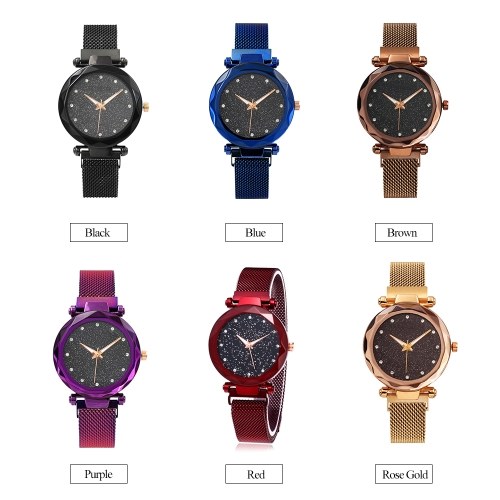 

Women Fashion Brilliant Starry Night Dial Watch Lady Simple Exquisite Metal Quartz Wrist Watch