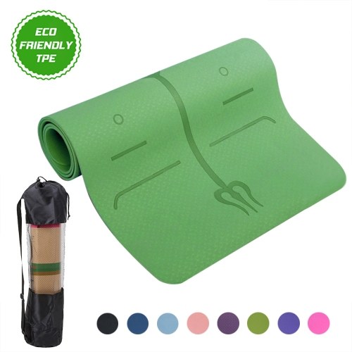 

Non-slip TPE Yoga Mats Tasteless Pilates Gym Exercise Sport Living Room Pads for Fitness Body Building with Position Line with Carrying Strap & Bag 183 * 61 * 0.6cm