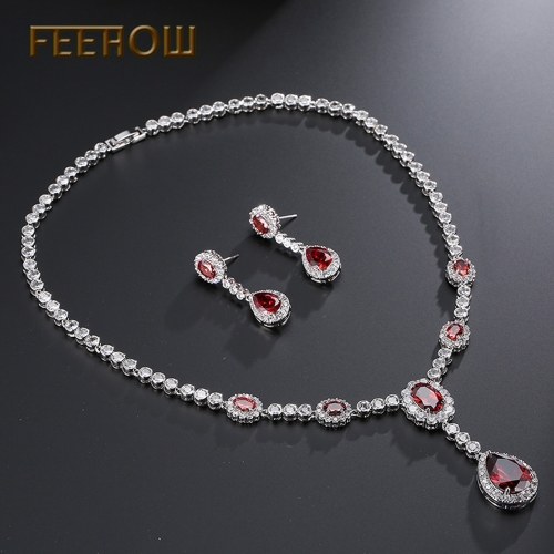 

Bridal wedding jewelry chain zircon simple earrings necklace set