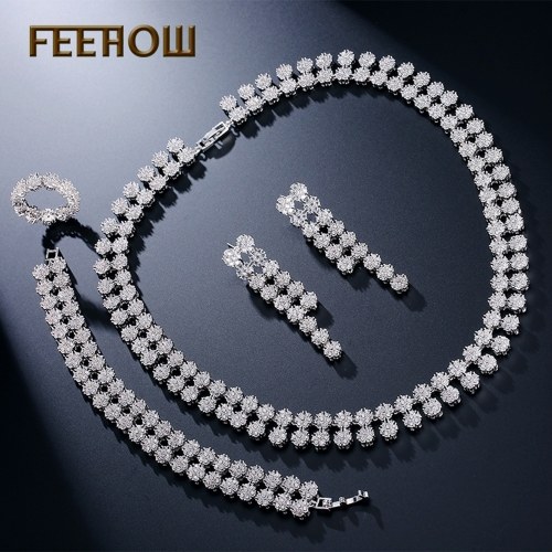FEEHOW AAA zircon set bride four-piece jewelry set chain dinner jewelry