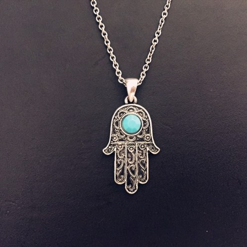 

Fatima palm inlaid turquoise necklace