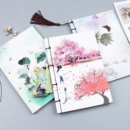 

8.1 * 5.6in Portable Notebook 70 Sheets Blank Kraft Paper Chinese Style Stitch Journal Diary Notepad