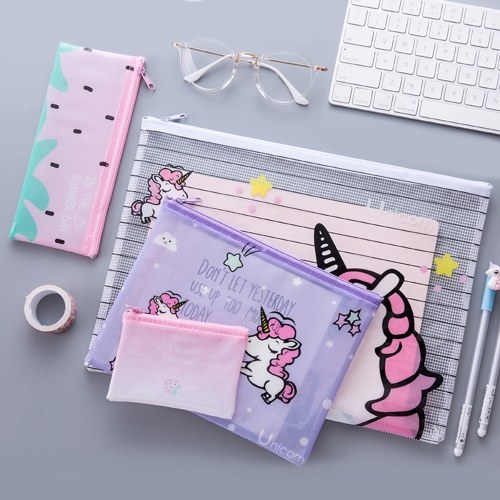 

Mini Cute PVC Pen Pencil Bag Cartoon File Folder Cosmetic Mesh