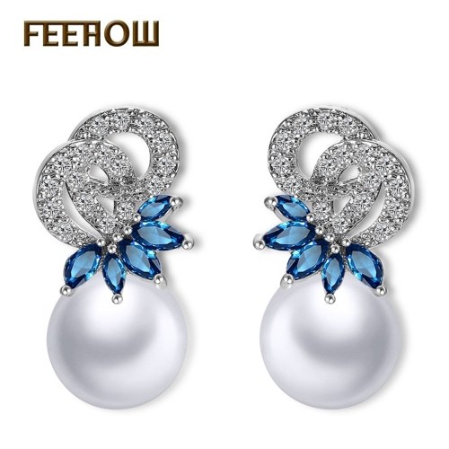 

FEEHOW Korean version of exquisite flower-shaped zircon pearl earrings