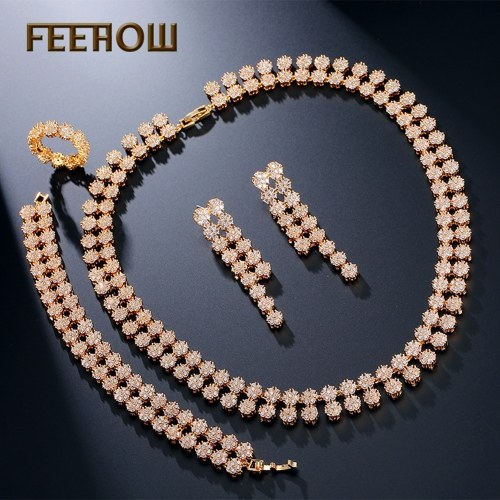 FEEHOW AAA zircon set bride four-piece jewelry set chain dinner jewelry