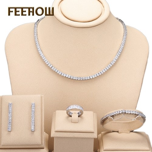 

FEEHOW Europe and America high-end luxury zircon necklace four-piece suit