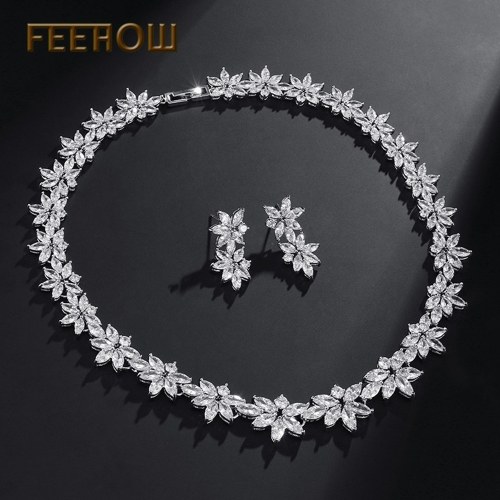 

AAA zircon earrings necklace combination two-piece suit high-end