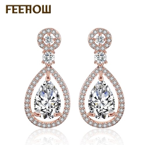 

FEEHOW AAA zircon hollow shape temperament earrings