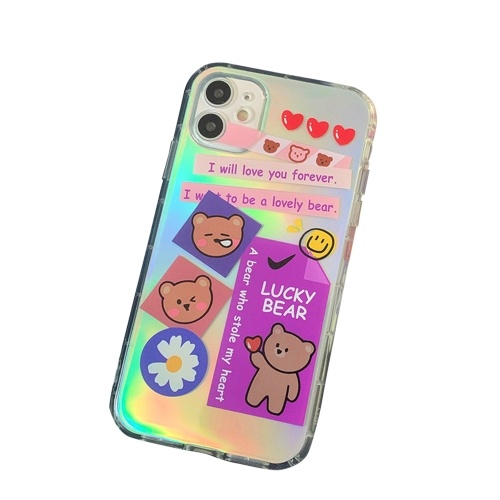 

Lasers Phonecase Cute Bear Designs Glitter TPU Cover Phone Shells Shockproof Slim Flexible Protective Anti-Slip Cell Phone Cover for iphone