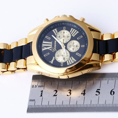 

Luxury Business Two Tone Unisex Watch Vintage Retro Alloy Wristwatch for Men Women with Three Sub-dials Stainless Steel Strap Band