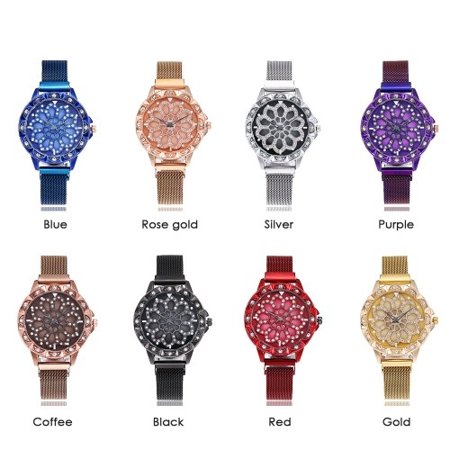 

Fashionable Crystal Women Watch Flower Dial Face Maganet Watch Wristwatch with Weave Knitted Strap Band