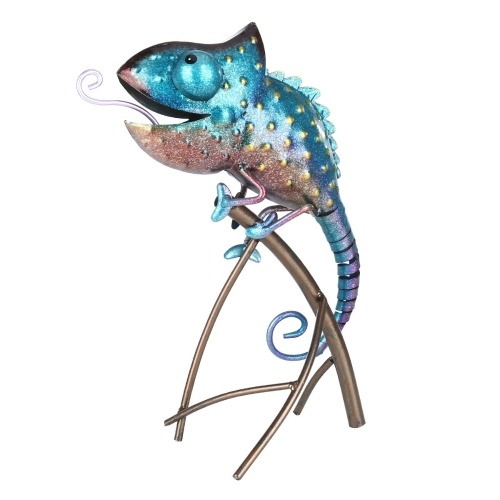 

Tooarts Chameleon Sculpture Iron Animal Ornament Wild Animal Style Indoor or Outdoor Decoration Chameleon Lovers’ Gift Blue