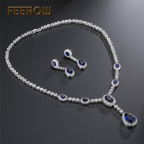 

Bridal wedding jewelry chain zircon simple earrings necklace set
