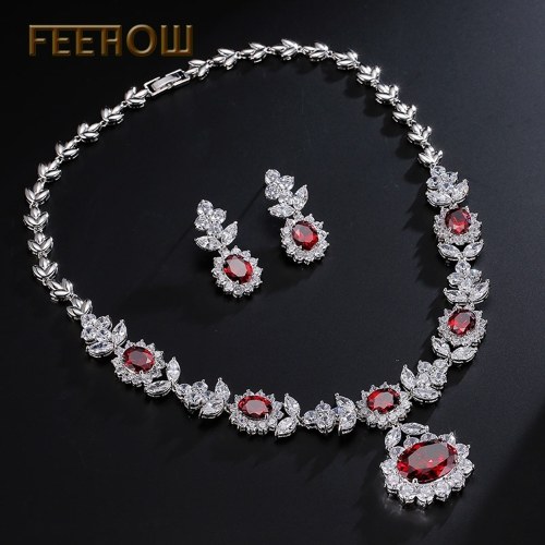 

FEEHOW zircon earrings necklace