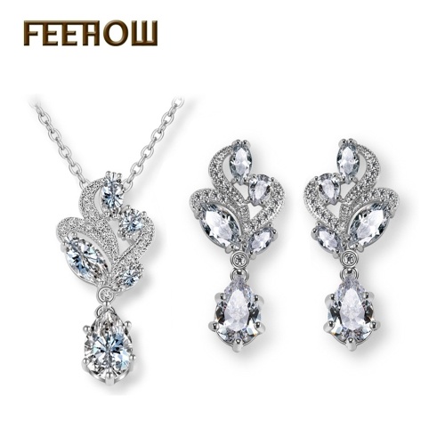 

FEEHOW Творческий Изысканный Diamond Снежинка Серьги Ожерелье
