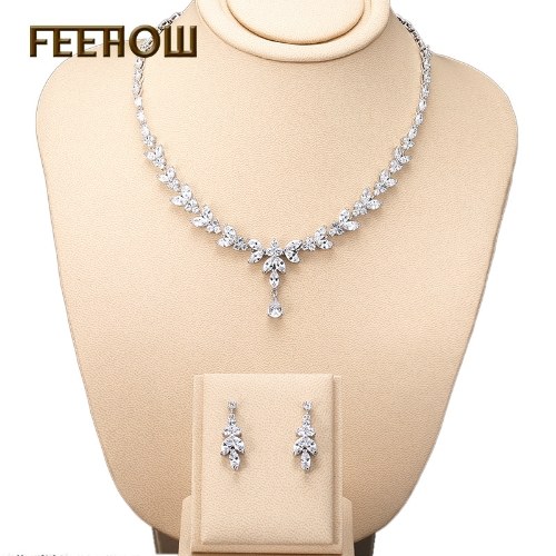 

FEEHOW Свадебный свадебный банкет ожерелье серьги Set