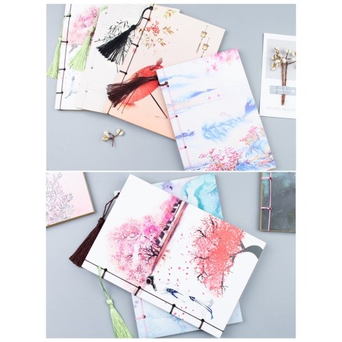 8.1 * 5.6in Portable Notebook 70 Sheets Blank Kraft Paper Chinese Style Stitch Journal Diary Notepad