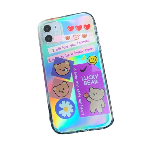 Lasers Phonecase Cute Bear Designs Glitter TPU Cover Phone Shells Shockproof Slim Flexible Protective Anti-Slip Cell Phone Cover for iphone