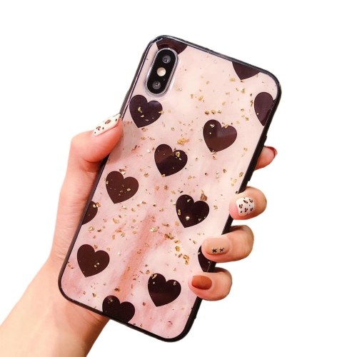

Soft TPU Glittery Phonecase Gold-Foil Embedded with Heart Patterns Pinky Color Full-Body Protective Anti-Slip Cell Phone Cover Back Cover Bumper Shockproof Cover For iphone