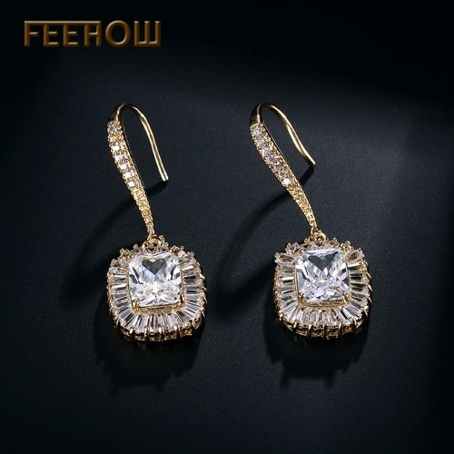 

FEEHOW heart and eight arrows square zircon earrings