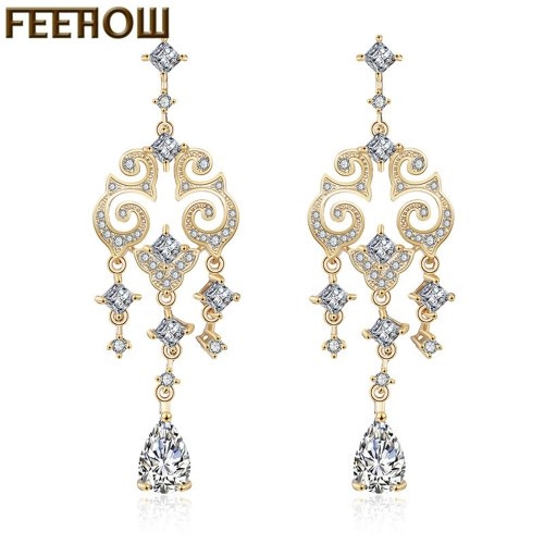 

FEEHOW luxury flower bride zircon necklace earrings set