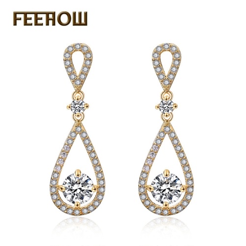 

FEEHOW new fashion big name personality high-grade micro-inlaid water drops zircon long earrings