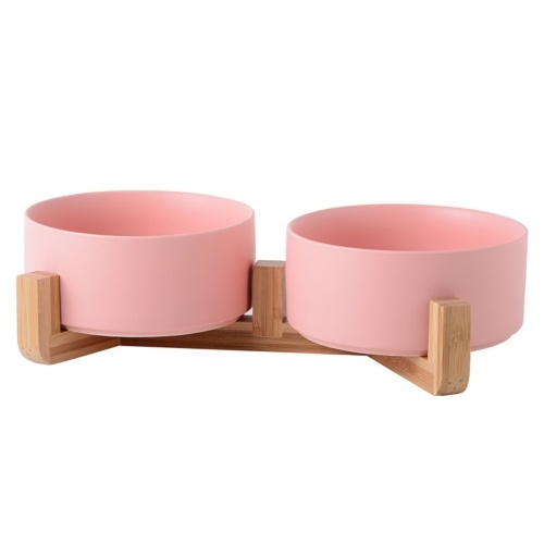 Ceramic Cat Dog Bowl with Anti-Slip Bamboo Stand