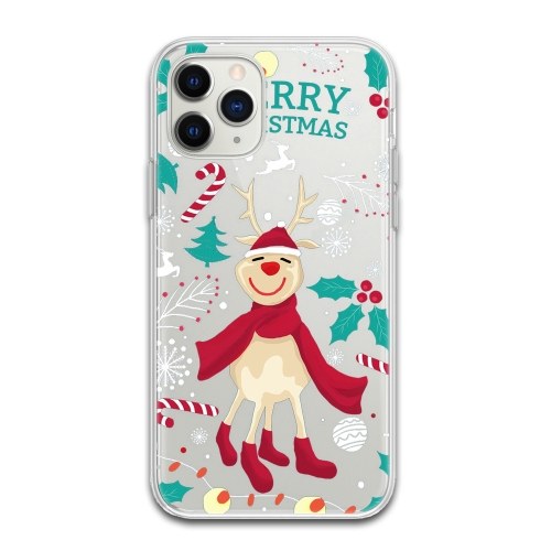 Soft Thin TPU Xmas Phonecase Clear with Christmas Design Full-Body Protective Anti-Slip Cell Phone Cover Back Cover Bumper Shockproof Cover in Cute Smiley Elk Pine Tree Cones Berries Patterns For iphone (SH200822A6)