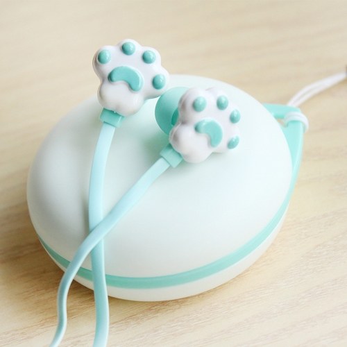 Auriculares con garra de gatito creativo Auriculares de chicas lindas con una hermosa caja de almacenamiento Auriculares de dibujos animados de estudiantes azules