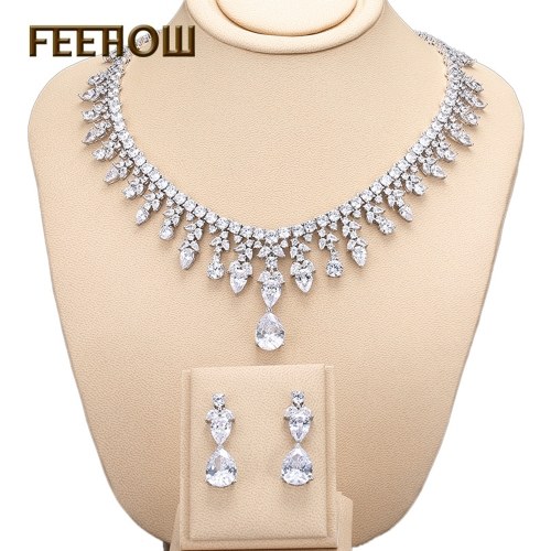 

FEEHOW high-end luxury bride zircon necklace earrings