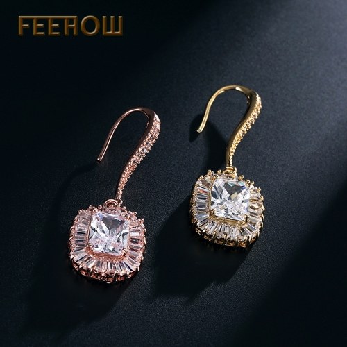 

FEEHOW heart and eight arrows square zircon earrings