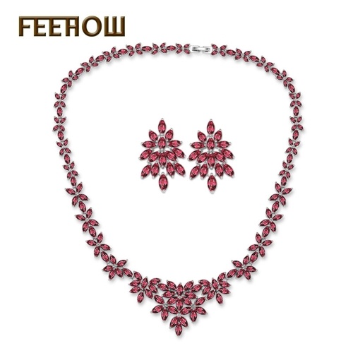 

FEEHOW luxury flower bride zircon necklace earrings set