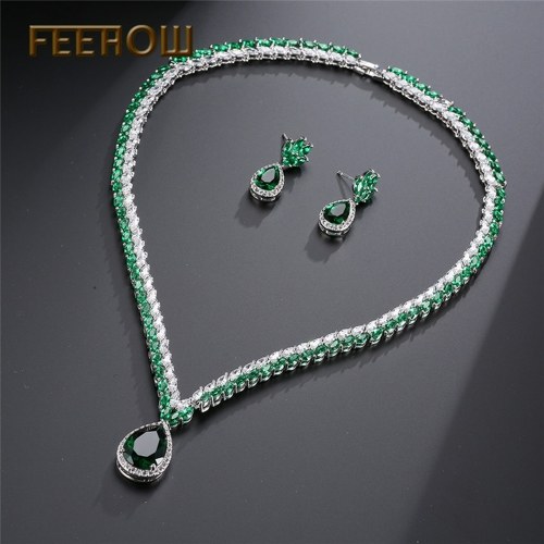 

FEEHOW Roman style luxury bride zircon necklace earrings set