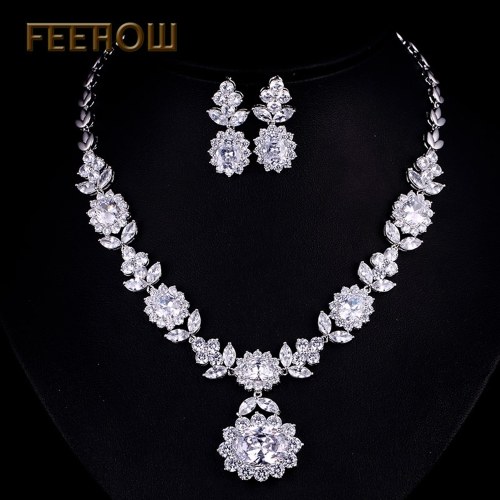 

FEEHOW zircon earrings necklace