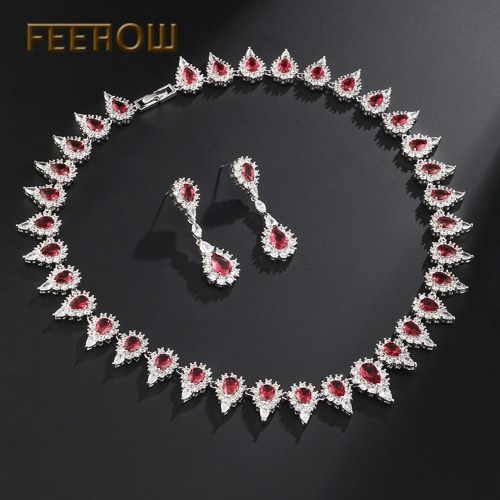 

FEEROE Korean version of the new bride set earrings necklace zircon