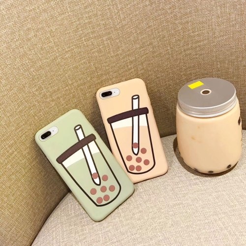 

Cute Cartoon Pearl Milk Tea Pattern Pure Color All-In Package Soft Phone Cover