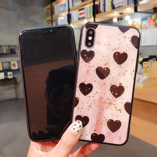 

Soft TPU Glittery Phonecase Gold-Foil Embedded with Heart Patterns Pinky Color Full-Body Protective Anti-Slip Cell Phone Cover Back Cover Bumper Shockproof Cover For iphone