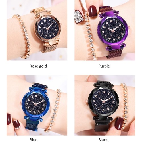 

Luminous Magnet Quartz Women Watch Wristwatch with Numbers Starry Dial for Women