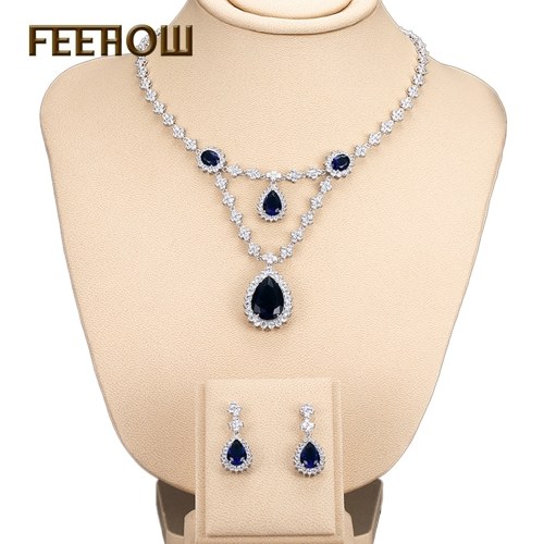 

FEEHOW Bride Zircon Necklace Earrings Set