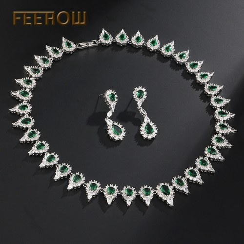 

FEEROE Korean version of the new bride set earrings necklace zircon