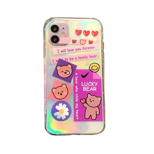 

Lasers Phonecase Cute Bear Designs Glitter TPU Cover Phone Shells Shockproof Slim Flexible Protective Anti-Slip Cell Phone Cover for iphone