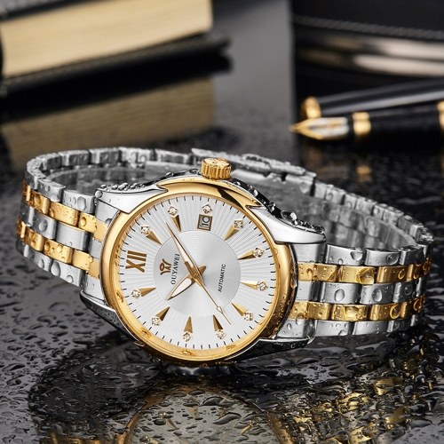 

Men Business Automatic Mechanical Watch Stainless Steel Wristwatch Rhinestone Waterproof Auto-Wind Watches