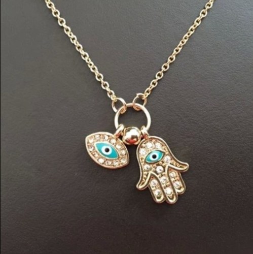 

Fatima palms Turkey blue eyes diamonds short necklace