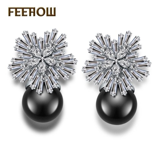 

FEEHOW Snowflake Pearl Stud Earrings AAA Zircon