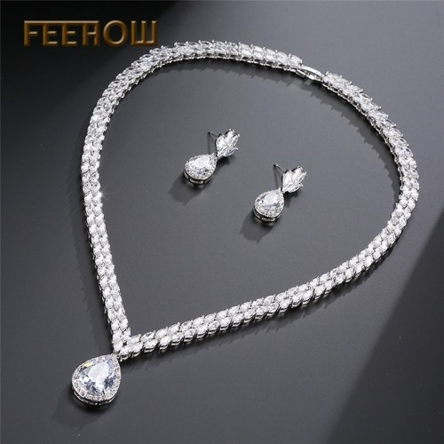 

FEEHOW Roman style luxury bride zircon necklace earrings set