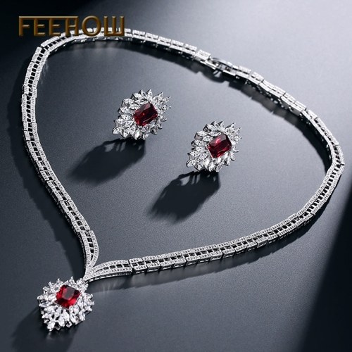 FEEHOW European and American micro-inlaid zircon necklace set