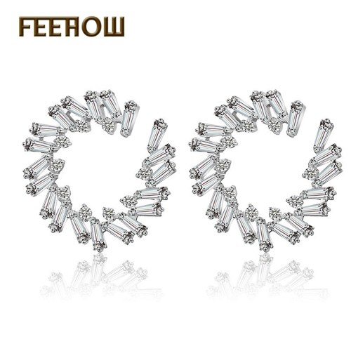

2017 new micro inlaid zircon earrings C-shaped earrings