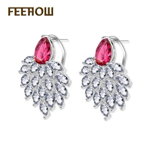 

FEEHOW Europe and America high-grade crystal leaves fashion bride earrings